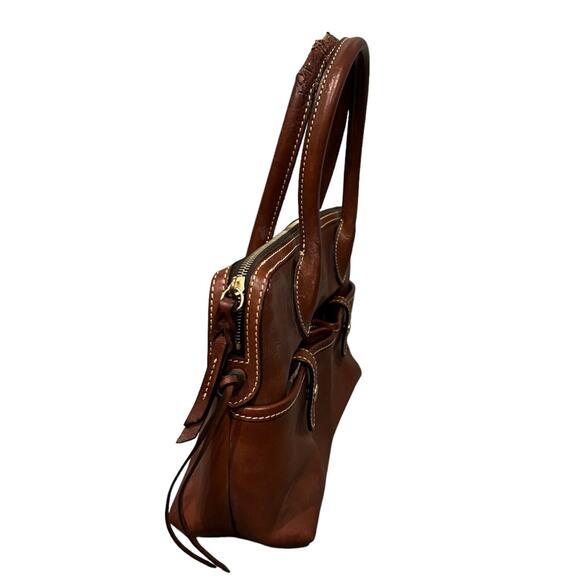 Dooney & Bourke Florentine Leather Small East/West Satchel Dark Saddle Brown - Picture 5 of 11